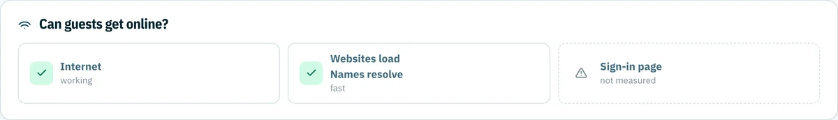 Lens service checks showing internet and name resolution status separately from the unmeasured sign-in page.